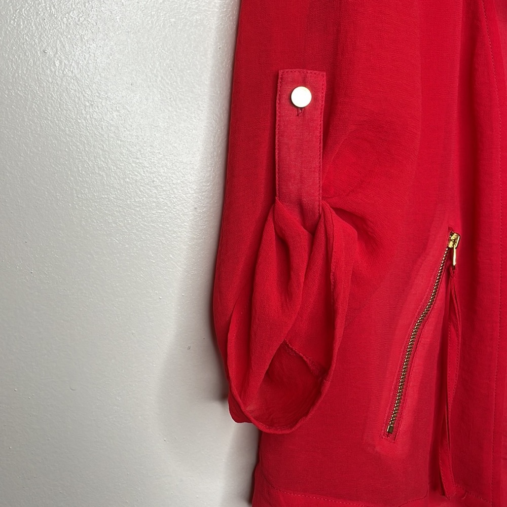 CHICO’S Blazer Jacket Red Layered Lightweight Open Front Zipper Pockets 4 - Picture 4 of 14
